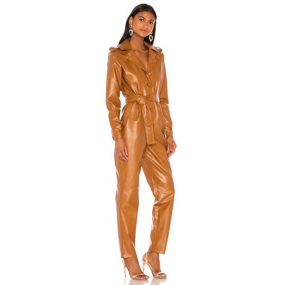 NWT Ronny Kobo cognac brown faux leather jumpsuit, XS - Picture 2 of 8